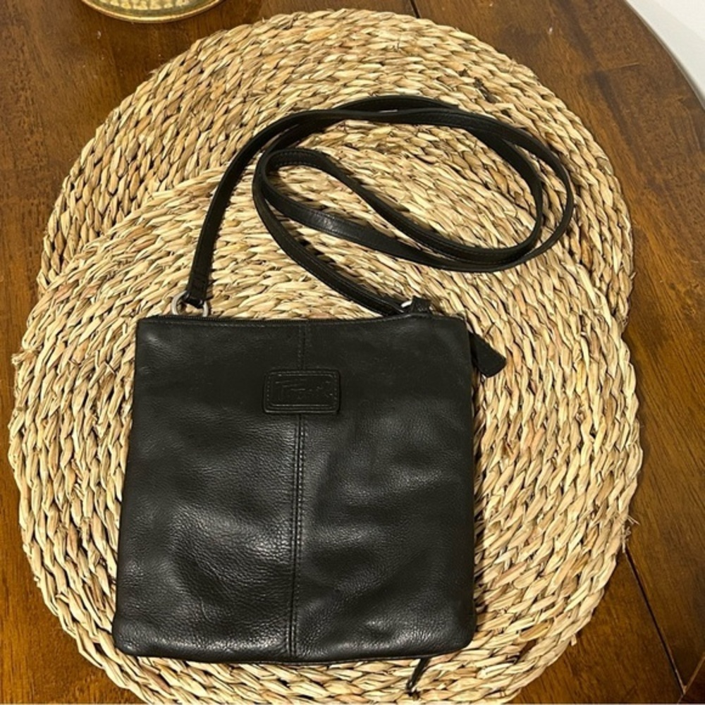 FOSSIL BLACK LEATHER VINTAGE UNISEX CROSSBODY ORGANIZER BAG